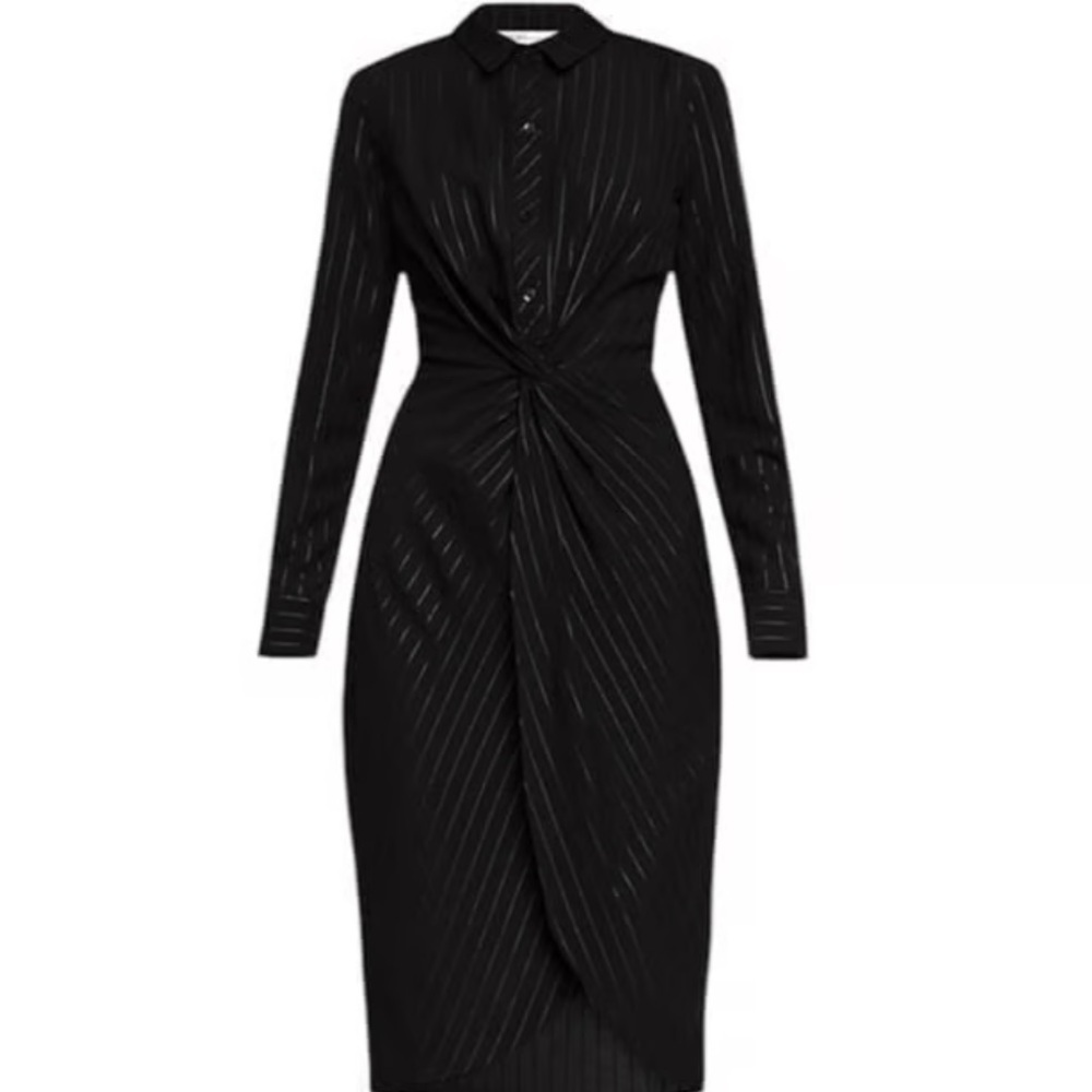 BCBGeneration Black Metallic Pinstripe twist-front midi dress Size Medium
